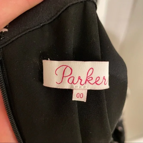 Parker Kaylin Black Heart Print Long Sleeve Dress 00 - Picture 7 of 9